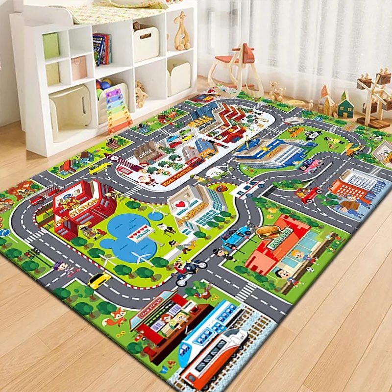 Kids Education Room - Bunter Kinder-Stadtkarten-Spielteppich Straßenverkehr-Abenteuer-Teppich für Kinderspielzimmer Schlafzimmer