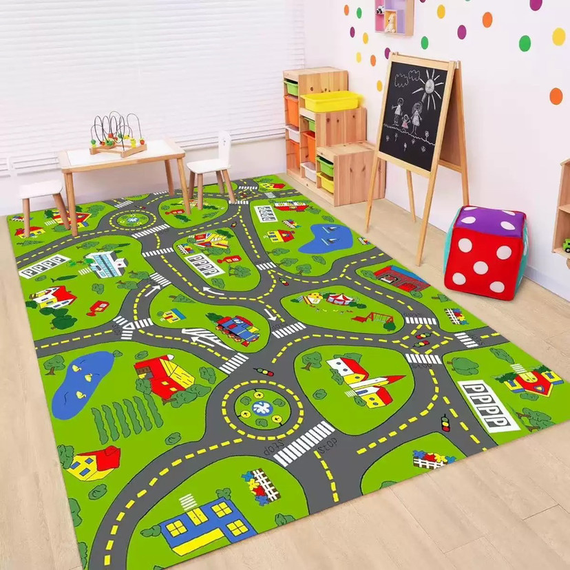 Kids Education Room - Kinder-Verkehrsteppich mit Cartoon-Autos, Spielteppich für Jungen