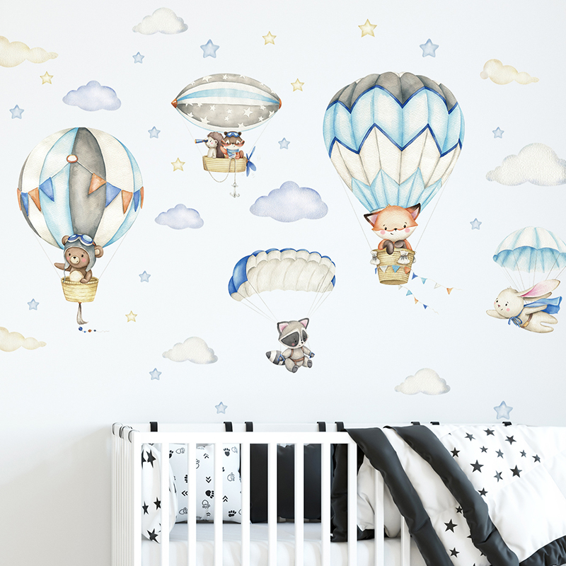 Kids Education Quotes - Cartoon Niedliche Tiere Heißluftballon Wandaufkleber für
