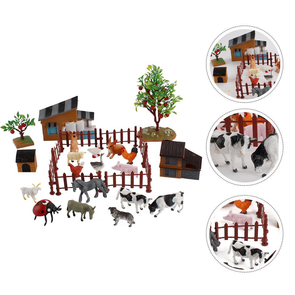 Kids Education And You - 1 Set Mini-Bauernhof-Tierfiguren, realistische Mini-Bauernhaus-Szenen-Accessoires, kompakt