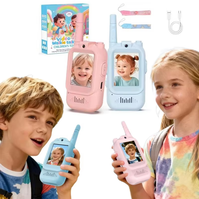 Kids Educational Videos - Kinder-Video-Walkie-Talkies 2er-Pack Langstrecken-Walkie-Talkie Wiederaufladbar für Indoor-Camping