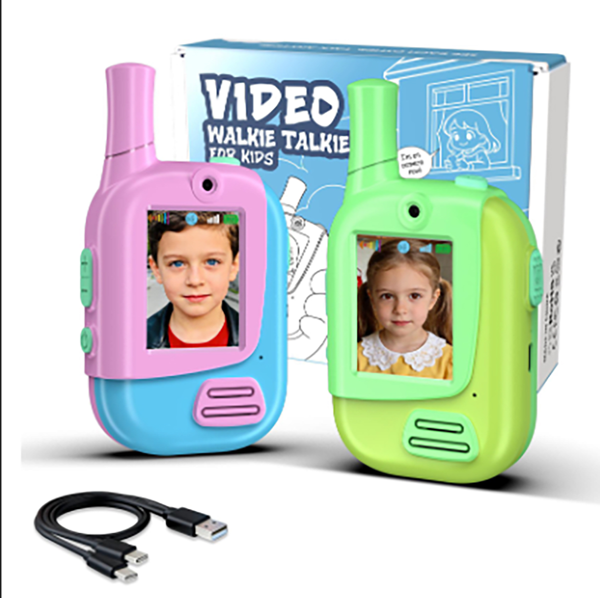 Kids Educational Videos - 2er-Pack Wiederaufladbare Kinder-Video-Walkie-Talkies mit 4 Stimmverzerrer-Funktionen