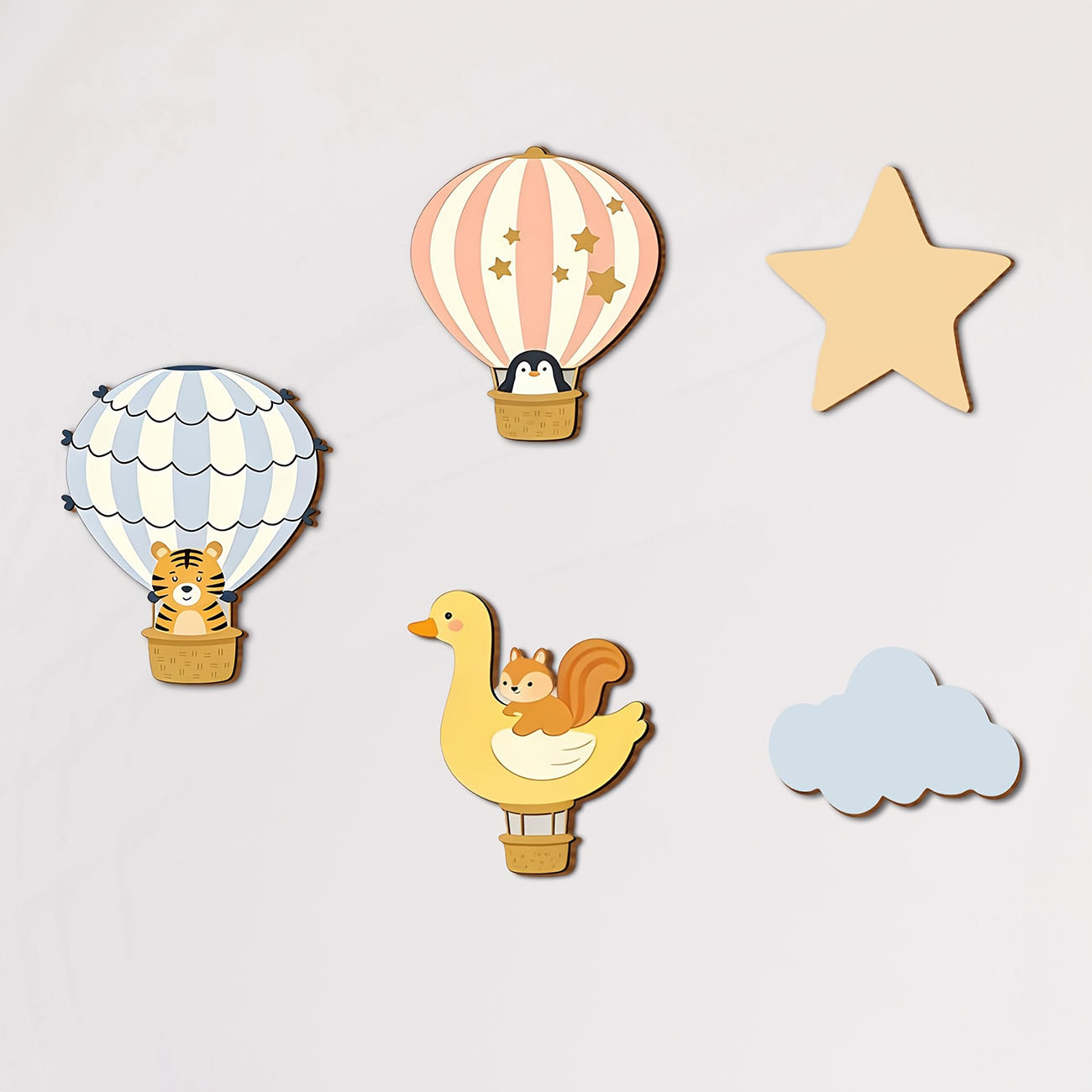 Kids Education Quotes - 5 Stück Tierische Heißluftballon Holz-Wandaufkleber Kinderzimmer-Dekoration