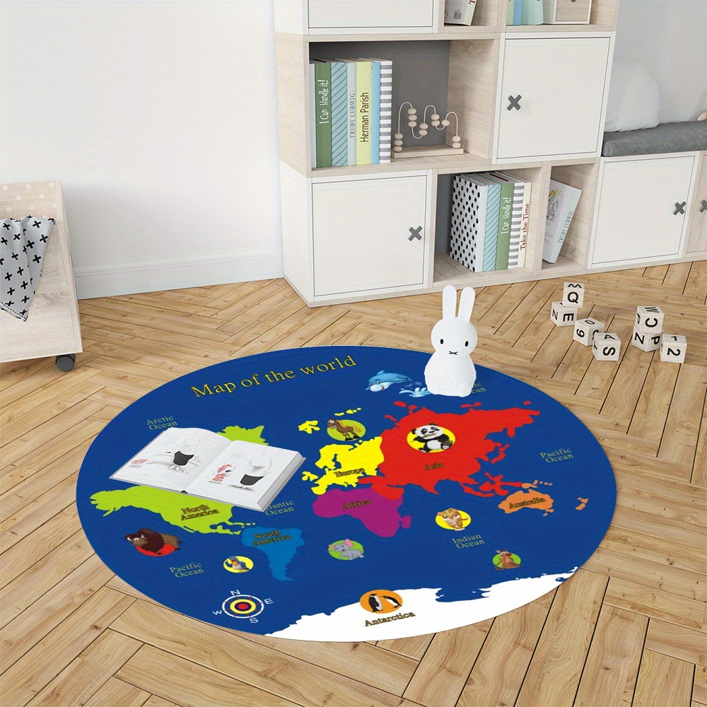 Weltkarten-Rundteppich aus Fla – Kids Education Room Bewertung und Preis