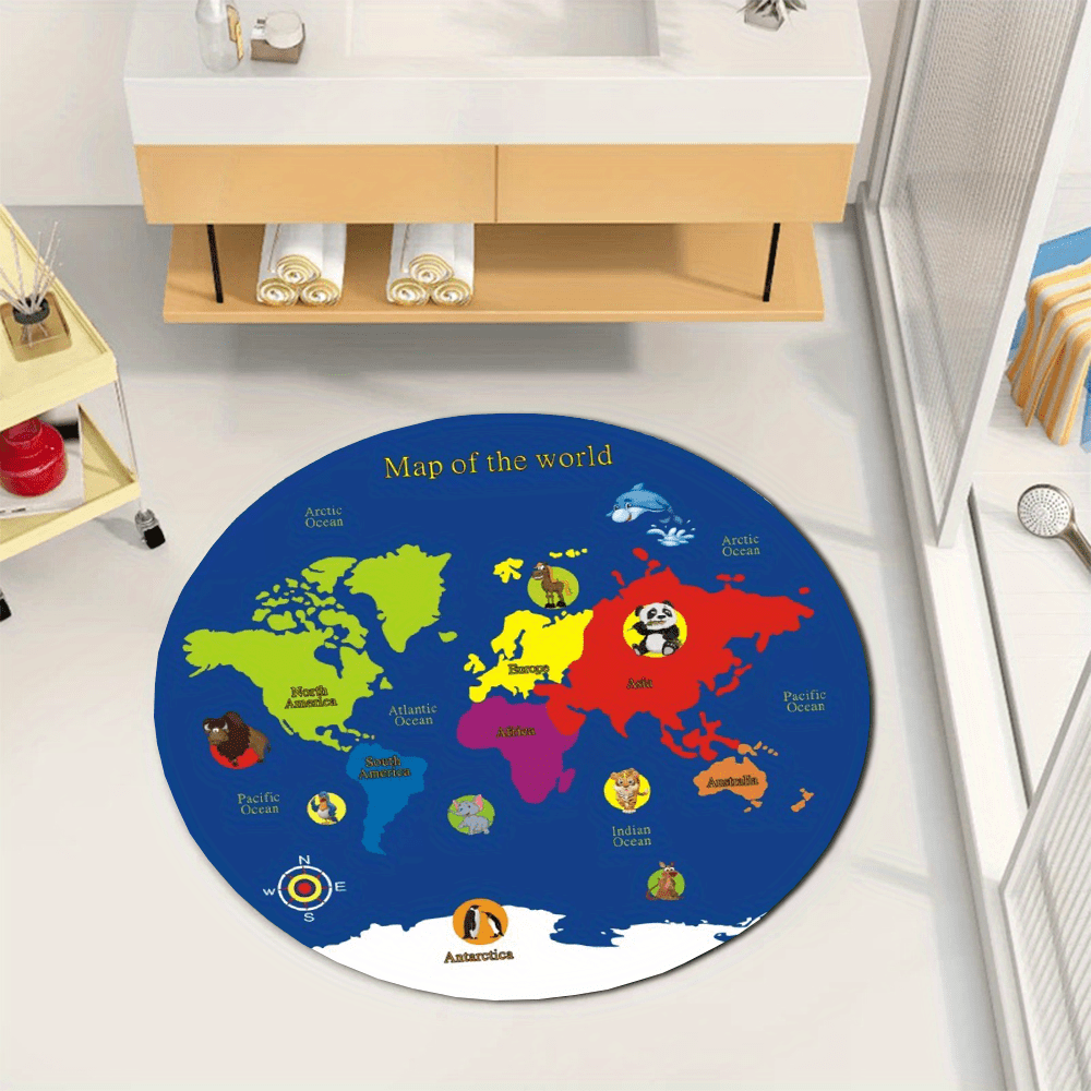 Weltkarten-Rundteppich aus Fla – Kids Education Room Bewertung und Preis